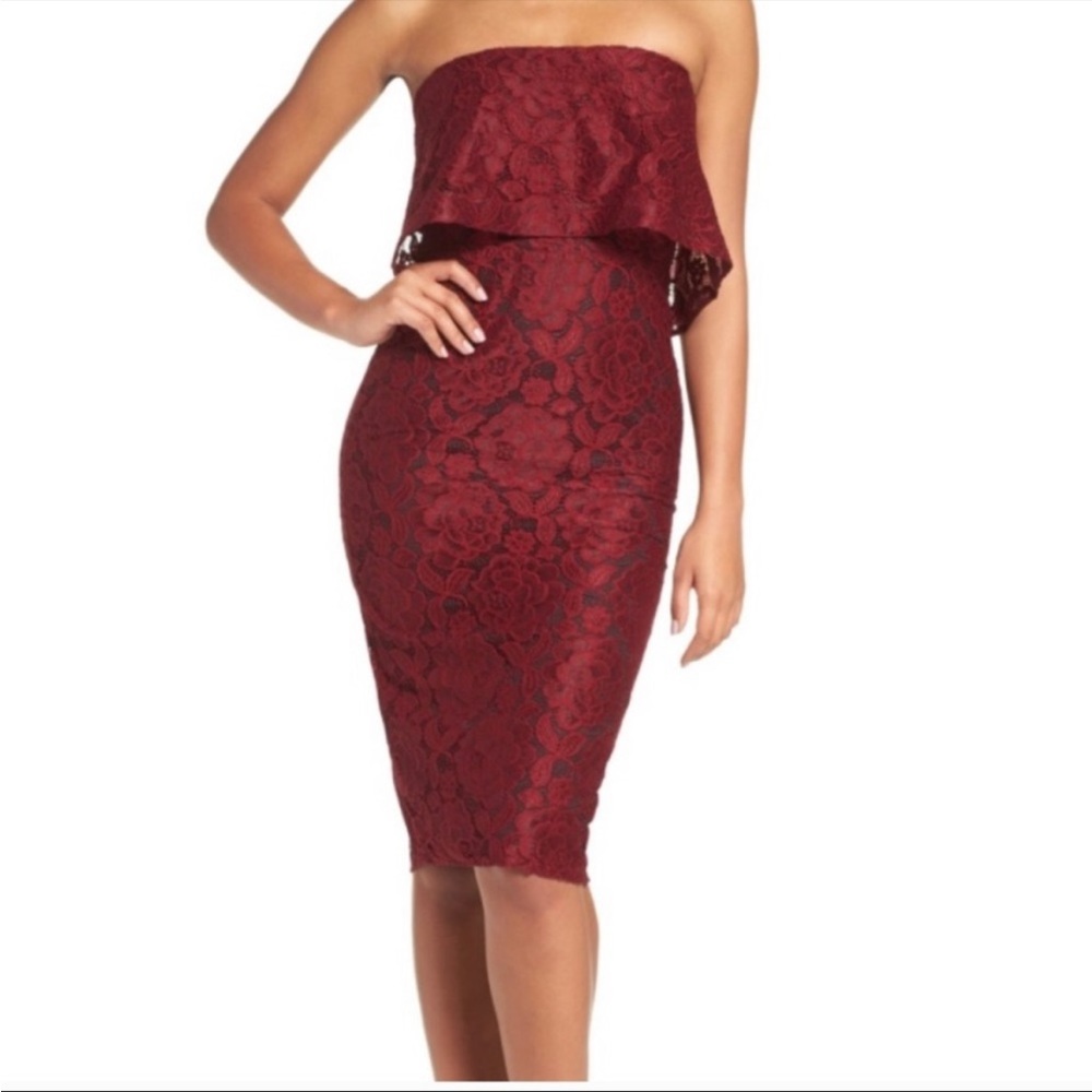 Likely tiered strapless cocktail lace dress